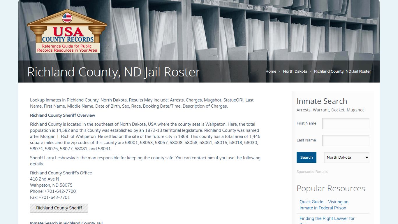 Richland County, ND Jail Roster | Name Search